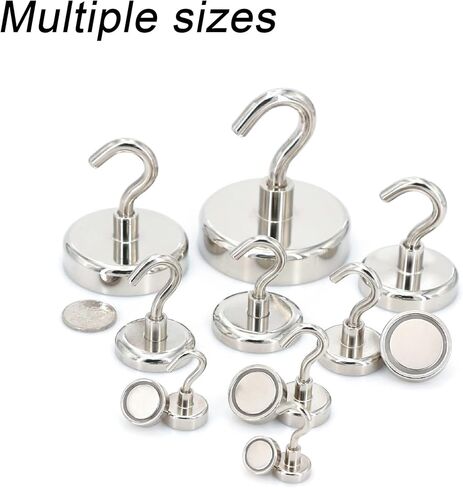 خطافات مغناطيسية للأرض النادرة من Realth بوزن 20 رطلًا، مغناطيس نيوديميوم قوي مع خطاف بلون فضي 20 حزمة للمطبخ والمستودعات والرحلات البحرية وأماكن العمل والمكتب in Kuwait