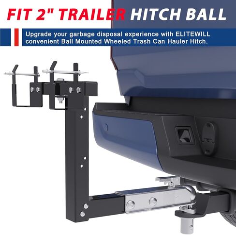 ELITEWILL سلة المهملات بعجلات يمكن متعهد النقل مع وصلة وصلة الكرة المقرنة الكرة التي شنت سلة المهملات الناقل، سلة المهملات سحب الناقل يصلح لشاحنة السيارات سيارة الدفع الرباعي عربة الغولف ATV UTV مع كرة وصلة in Kuwait