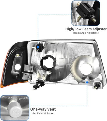 مجموعة المصابيح الأمامية DWVO متوافقة مع 2001-2011 Ford Ranger للمصابيح الأمامية استبدال الكروم الإسكان عدسة واضحة عاكس كهرماني كبير in Saudi Arabia