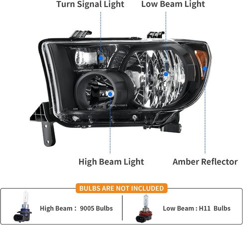 DWVO Headlights Assembly Compatible with 2007-2013 Tundra/ 08 09 10 11 12 13 14 15 16 17 Sequoia Headlamp Black Housing Amber Reflector in Saudi Arabia