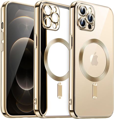 حافظة JETech مطلية بالكهرباء لهاتف iPhone 12 Pro Max مقاس 6.7 بوصة، حماية كاملة لعدسة الكاميرا، متوافقة مع الشحن اللاسلكي MagSafe، غطاء هاتف ناعم مقاوم للصدمات من مادة TPU (ذهبي) in Saudi Arabia