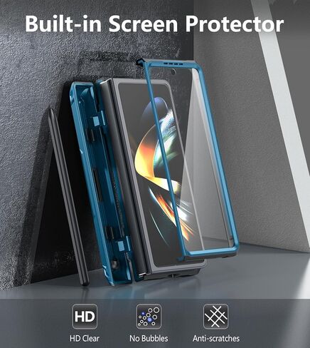 for Samsung Galaxy Z-Fold-4 Case: Military Grade Hinge Protection S-Pen Holder Heavy Duty Shockproof 360 Full-Body Protective Phone Cover with Kickstand for Galaxy ZFold 4 5G 2022 (Black) in Kuwait