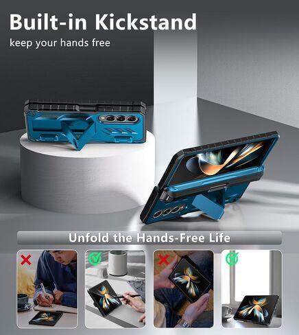 for Samsung Galaxy Z-Fold-4 Case: Military Grade Hinge Protection S-Pen Holder Heavy Duty Shockproof 360 Full-Body Protective Phone Cover with Kickstand for Galaxy ZFold 4 5G 2022 (Black) in Kuwait