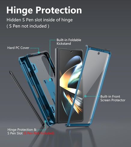 for Samsung Galaxy Z-Fold-4 Case: Military Grade Hinge Protection S-Pen Holder Heavy Duty Shockproof 360 Full-Body Protective Phone Cover with Kickstand for Galaxy ZFold 4 5G 2022 (Black) in Kuwait