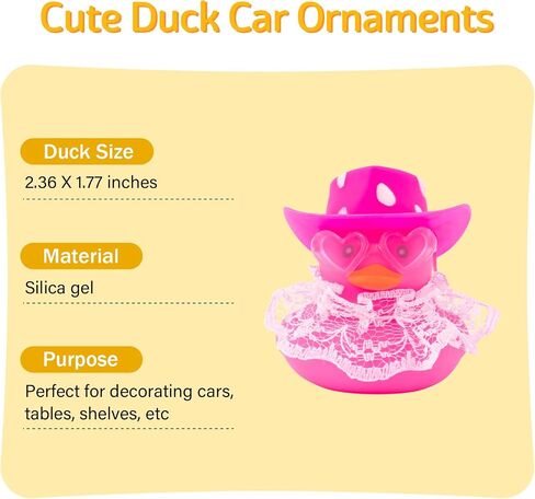 wonuu Car Rubber Duck Decoration Cute Car Accessories Car Ducks for Dashboard with Dress Heart Shape Sunglasses, Pink&Black-Pink Lace Skirt in Saudi Arabia
