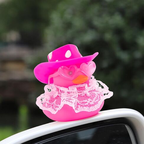 wonuu Car Rubber Duck Decoration Cute Car Accessories Car Ducks for Dashboard with Dress Heart Shape Sunglasses, Pink&Black-Pink Lace Skirt in Saudi Arabia