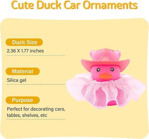 wonuu Car Rubber Duck Decoration Cute Car Accessories Car Ducks for Dashboard with Dress Heart Shape Sunglasses, Pink&Black-Pink Lace Skirt in Saudi Arabia