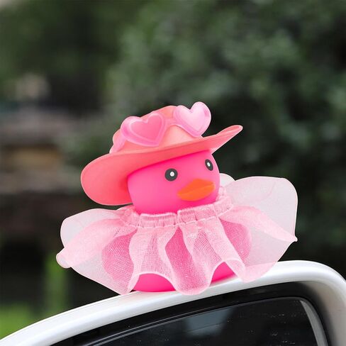 wonuu Car Rubber Duck Decoration Cute Car Accessories Car Ducks for Dashboard with Dress Heart Shape Sunglasses, Pink&Black-Pink Lace Skirt in Saudi Arabia