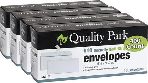 Quality Park #10 Security Envelopes, No Window, Redi-Strip Self Seal Envelopes, 24-lb White Wove, 4-1/8" x 9-1/2", 200 per Box in Saudi Arabia
