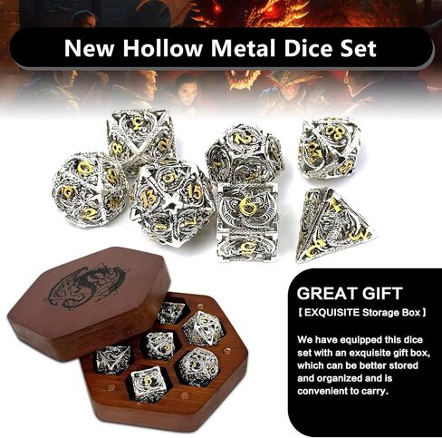 7 Pieces Metal d and d dice Hollow D&D Dice for DND Dice Set dungeons and dragons gifts dungeon dragon Accessories RPG Board Games in Saudi Arabia