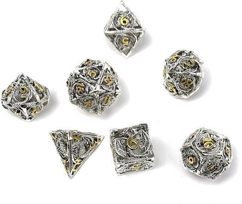 7 Pieces Metal d and d dice Hollow D&D Dice for DND Dice Set dungeons and dragons gifts dungeon dragon Accessories RPG Board Games in Saudi Arabia