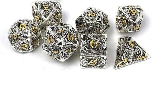 7 Pieces Metal d and d dice Hollow D&D Dice for DND Dice Set dungeons and dragons gifts dungeon dragon Accessories RPG Board Games in Saudi Arabia