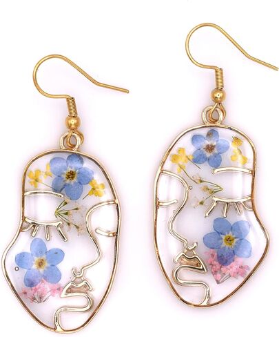 Handmade Forget-Me-Not Myosotis Remember Me Dried Flower Stainless Steel Dangle Earrings Jewelry Hypoallergenic in Saudi Arabia