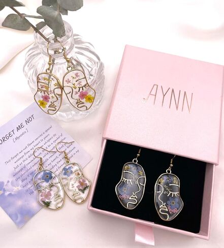 Handmade Forget-Me-Not Myosotis Remember Me Dried Flower Stainless Steel Dangle Earrings Jewelry Hypoallergenic in Saudi Arabia