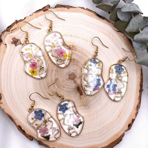 Handmade Forget-Me-Not Myosotis Remember Me Dried Flower Stainless Steel Dangle Earrings Jewelry Hypoallergenic in Saudi Arabia