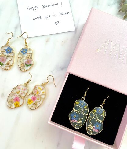 Handmade Forget-Me-Not Myosotis Remember Me Dried Flower Stainless Steel Dangle Earrings Jewelry Hypoallergenic in Saudi Arabia
