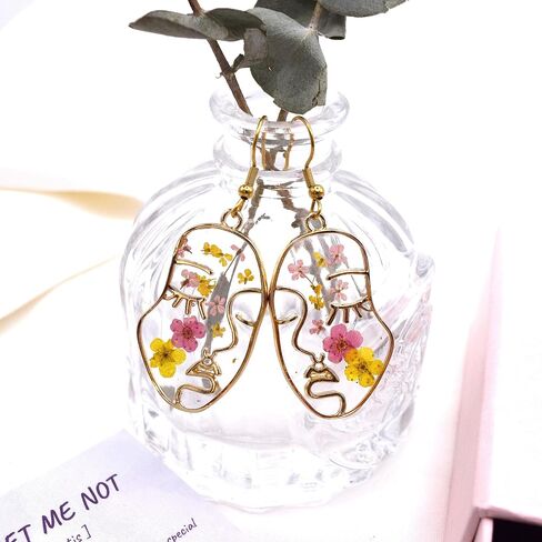 Handmade Forget-Me-Not Myosotis Remember Me Dried Flower Stainless Steel Dangle Earrings Jewelry Hypoallergenic in Saudi Arabia