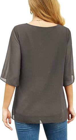 Feiersi Womens Casual Scoop Neck Blouses 3/4 Sleeve Chiffon Dressy Blouse Tops Shirts in Kuwait