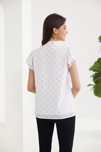 GRACE KARIN Summer Tops for Women 2024 Ruffle Sleeve Tie Neck Blouse Pleated Mock Neck Chiffon Business Casual Shirt in Saudi Arabia