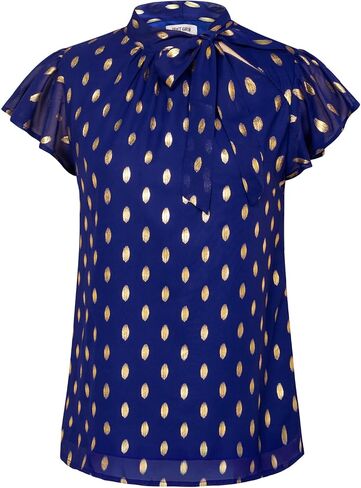 GRACE KARIN Summer Tops for Women 2024 Ruffle Sleeve Tie Neck Blouse Pleated Mock Neck Chiffon Business Casual Shirt in Saudi Arabia