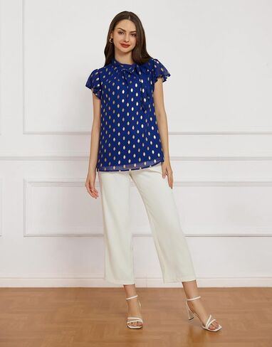GRACE KARIN Summer Tops for Women 2024 Ruffle Sleeve Tie Neck Blouse Pleated Mock Neck Chiffon Business Casual Shirt in Saudi Arabia