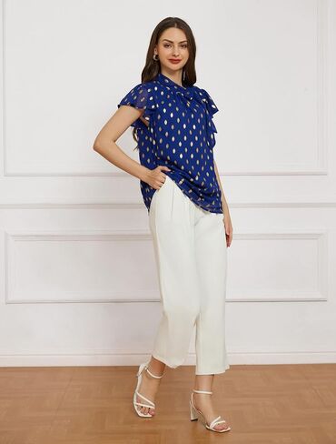 GRACE KARIN Summer Tops for Women 2024 Ruffle Sleeve Tie Neck Blouse Pleated Mock Neck Chiffon Business Casual Shirt in Saudi Arabia