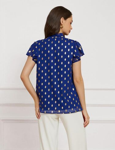GRACE KARIN Summer Tops for Women 2024 Ruffle Sleeve Tie Neck Blouse Pleated Mock Neck Chiffon Business Casual Shirt in Saudi Arabia