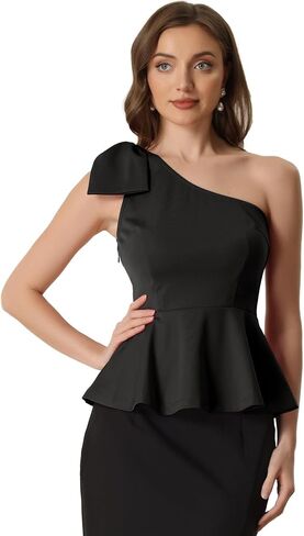 بلوزة Allegra K Peplum بكتف واحد للسيدات أنيقة ذات فيونكة مكشكشة in Saudi Arabia