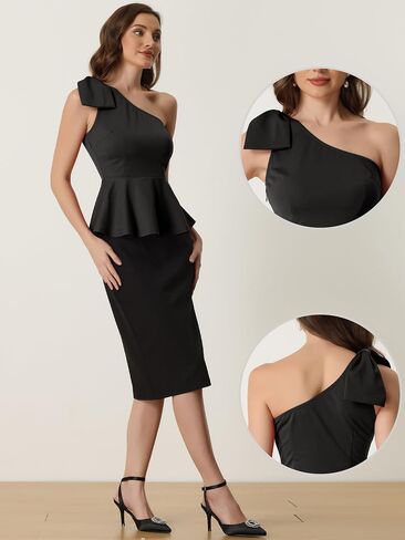 بلوزة Allegra K Peplum بكتف واحد للسيدات أنيقة ذات فيونكة مكشكشة in Saudi Arabia