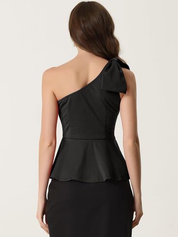 بلوزة Allegra K Peplum بكتف واحد للسيدات أنيقة ذات فيونكة مكشكشة in Saudi Arabia