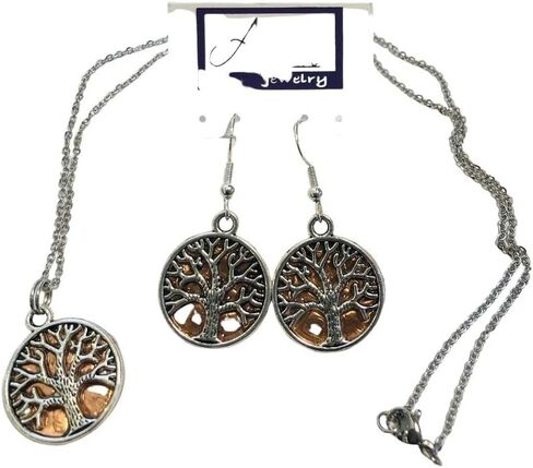Tree of Life Penny Charm Necklace & Earring Set, on sterling silver earwires in Kuwait