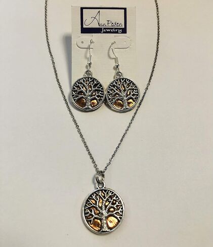 Tree of Life Penny Charm Necklace & Earring Set, on sterling silver earwires in Kuwait