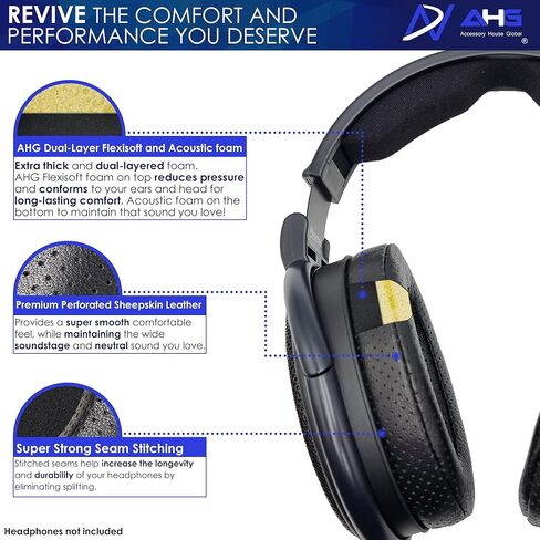AHG Replacement Ear Pads & Headband Cushion Pad Compatible with Sennheiser Headphones HD600 HD650 HD660S HD 660S2 Massdrop X HD 6XX HD58X Jubilee HD580-Sheepskin Leather & AHG Dual-Layer Foam (Black) in Kuwait