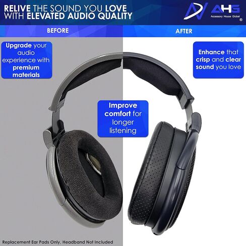 AHG Replacement Ear Pads & Headband Cushion Pad Compatible with Sennheiser Headphones HD600 HD650 HD660S HD 660S2 Massdrop X HD 6XX HD58X Jubilee HD580-Sheepskin Leather & AHG Dual-Layer Foam (Black) in Kuwait