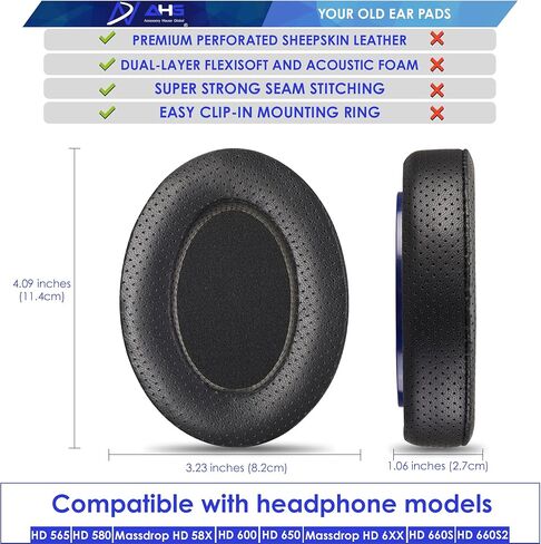 AHG Replacement Ear Pads & Headband Cushion Pad Compatible with Sennheiser Headphones HD600 HD650 HD660S HD 660S2 Massdrop X HD 6XX HD58X Jubilee HD580-Sheepskin Leather & AHG Dual-Layer Foam (Black) in Kuwait