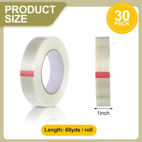 Treela 20 Rolls Filament Strapping Tape 5.5 Mil Transparent Reinforced Fiberglass Tape Reinforced Packing Tape Heavy Duty Shipping Tape for Sealing Binding Fixing (1/2 Inch X 60 Yards) in Saudi Arabia
