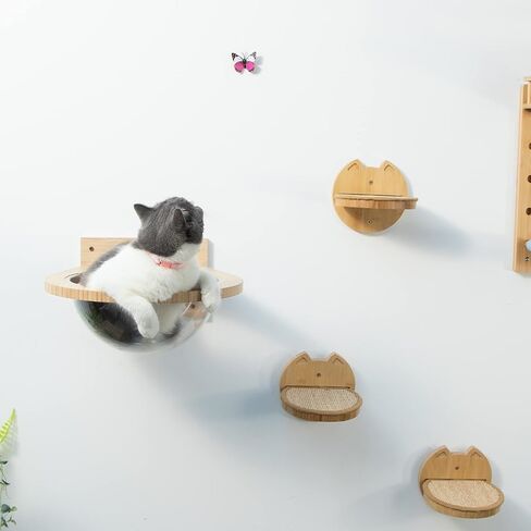 Yangbaga Cat Shelves & Perches for Wall Pack of 5, Wall Mounted Bamboo Cat Climbing & Jumping Board with Sisal Scratching Padding for Sleeping, Scracthing and Excercising in Saudi Arabia