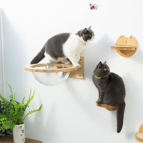 Yangbaga Cat Shelves & Perches for Wall Pack of 5, Wall Mounted Bamboo Cat Climbing & Jumping Board with Sisal Scratching Padding for Sleeping, Scracthing and Excercising in Saudi Arabia