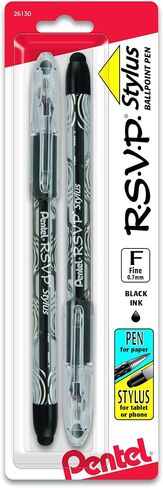 Pentel RSVP STYLUS Ballpoint Pen, Fine Line, Black Ink (BK90L-A) (12 count) in Saudi Arabia