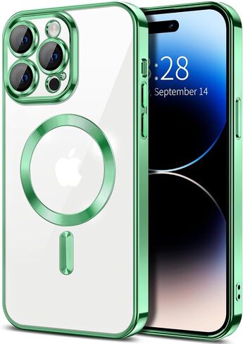 حافظة Hython المغناطيسية الشفافة لهاتف iPhone 14 Pro Max مع واقي عدسة الكاميرا [متوافقة مع MagSafe] حافظة هاتف واقية رفيعة ناعمة من مادة TPU ذات حافة مطلية فاخرة لهاتف 14 Pro Max 6.7 بوصة، أرجواني in Kuwait