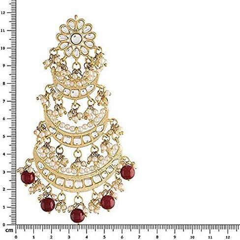 Aheli Gold Plated Long Chandbali Copper Green Dangle Earrings Glided with Kundan & Pearls in Saudi Arabia