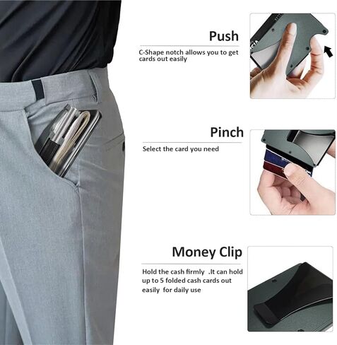 Slim Minimalist Compact Wallet for Men, RFID Blocking Credit Card Holder & Money Clip, Metal Business Card Cases holds, Ultra-Thin Design, Front Pocket, 15-20 Cards Capacity, Gift for Men(Black in Kuwait