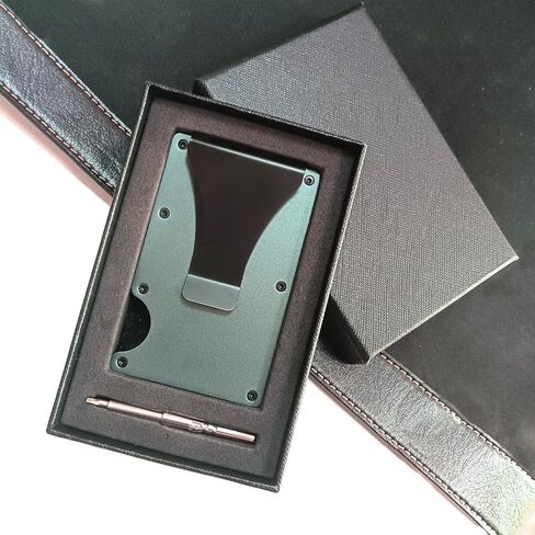 Slim Minimalist Compact Wallet for Men, RFID Blocking Credit Card Holder & Money Clip, Metal Business Card Cases holds, Ultra-Thin Design, Front Pocket, 15-20 Cards Capacity, Gift for Men(Black in Kuwait