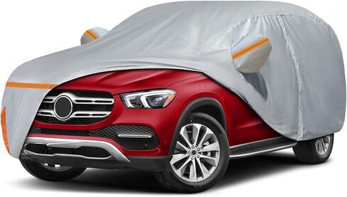 غطاء سيارة لسيارة مرسيدس بنز GLC 300 350e لعام 2016-2024، مقاوم للماء ومناسب لجميع الأحوال الجوية والشمس والمطر والأشعة فوق البنفسجية والغبار والثلج، غطاء سيارة خارجي مع باب بسحاب وبطانة قطنية - رمادي in Kuwait