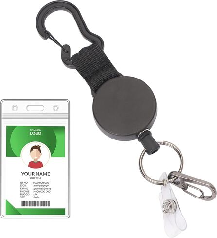 WWW (2 Pack) Heavy Duty Metal Retractable Badge Holders Reel with [Carabiner] [Belt Clip Key Ring ] and [2pcs Plastic ID Card Holders] 26.8 inches Reinforced Wire Cord in Saudi Arabia