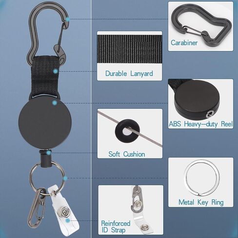 WWW (2 Pack) Heavy Duty Metal Retractable Badge Holders Reel with [Carabiner] [Belt Clip Key Ring ] and [2pcs Plastic ID Card Holders] 26.8 inches Reinforced Wire Cord in Saudi Arabia