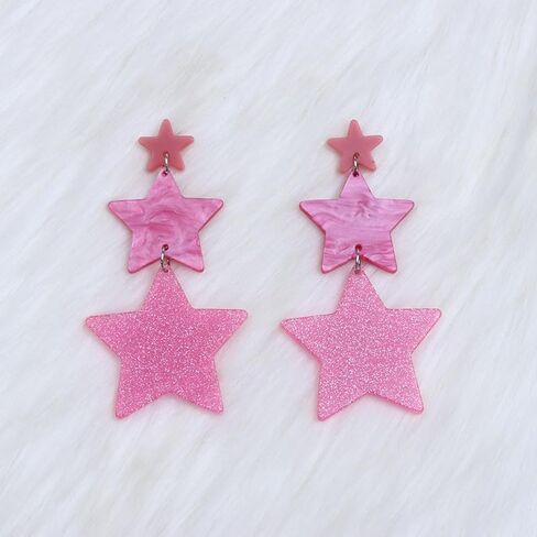 Exaggerated Neon Star Earrings Acrylic Big Star Drop Dangle Pentagram Geometric Earrings for Women 80s Jewelry in Saudi Arabia
