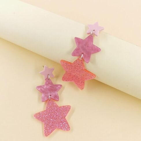 Exaggerated Neon Star Earrings Acrylic Big Star Drop Dangle Pentagram Geometric Earrings for Women 80s Jewelry in Saudi Arabia