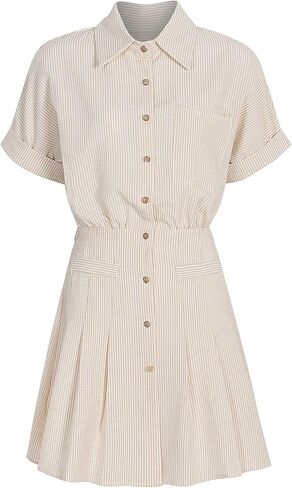 Women's Summer Casual Short Sleeve Waist Button Ruffled Skirt Dress in Kuwait