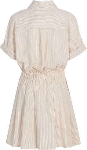 Women's Summer Casual Short Sleeve Waist Button Ruffled Skirt Dress in Kuwait